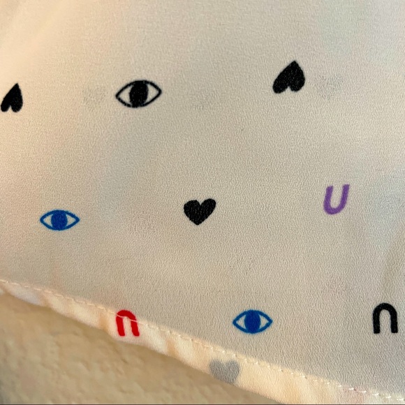 NWT - ModCloth - cream with multi-color I love you - ‘eye <3 U’ necktie blouse - Picture 8 of 8